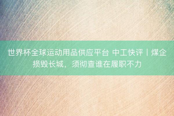 世界杯全球運動用品供應平臺 中工快評丨煤企損毀長城，須徹查誰在履職不力